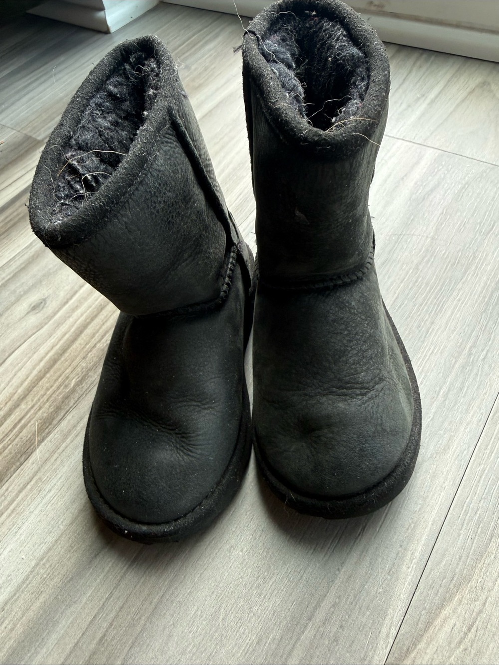 UGG Kids Black Suede Shearling Boots